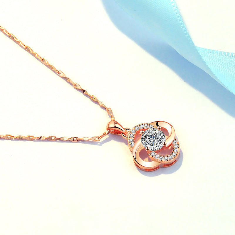 Necklace 925 Sterling Silver Plated 18k Rose Gold Necklace Female Clover Clavicle Chain